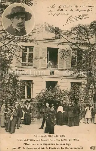 AK / Ansichtskarte Paris La Crise des Loyers Federation Nationale es Locataires Comte de la Rochefoucauld Portrait Paris