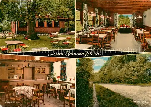 AK / Ansichtskarte Friedeburg_Ostfriesland Gaststaette Zum brauen Hirsch Kaffeegarten Veranda Gaststube Waldweg Friedeburg_Ostfriesland