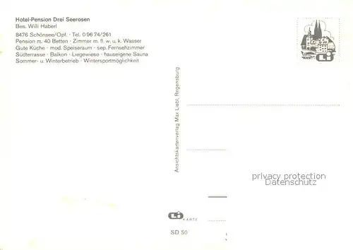 AK / Ansichtskarte Schoensee Pension Drei Seerosen Restaurant Ortsmotiv mit Kirche Herbststimmung Waldpartie Wintersport Schoensee