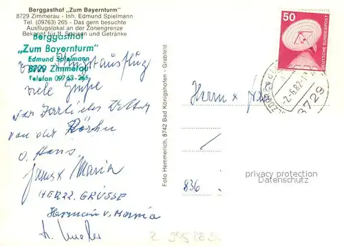 AK / Ansichtskarte Zimmerau_Rhoen Grabfeld Berggasthof Zum Bayernturm Ausflugslokal an der Zonengrenze Panorama Zimmerau Rhoen Grabfeld