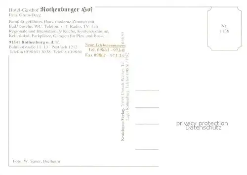 AK / Ansichtskarte Rothenburg_Tauber Hotel Gasthof Rothenburger Hof Fremdenzimmer Restaurant Wappen Rothenburg Tauber