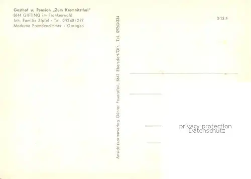AK / Ansichtskarte Gifting_Kronach Gasthof Kremnitzthal  Gifting Kronach