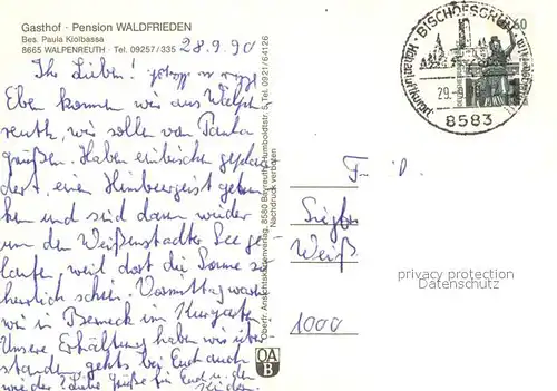 AK / Ansichtskarte Walpenreuth_Oberfranken Gasthaus Pension Waldfrieden Walpenreuth Oberfranken