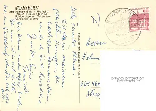 AK / Ansichtskarte Kampen_Sylt G?stehaus Wuldenhof Kampen Sylt