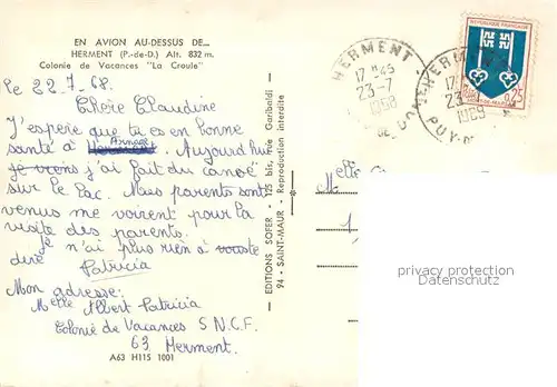 AK / Ansichtskarte Herment Colonie de Vacances La Croule vue aerienne Herment