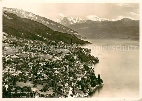 AK / Ansichtskarte Hilterfingen_Thunersee Alpenpanorama Fliegeraufnahme Hilterfingen Thunersee