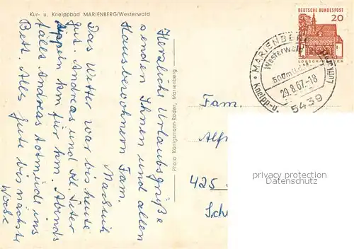 AK / Ansichtskarte Marienberg_Westerwald Panorama Kneippbad Parkanlagen Fliegeraufnahme Marienberg_Westerwald