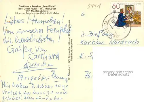 AK / Ansichtskarte Moentenich Gasthaus Pension Zum Elztal Panorama Moentenich