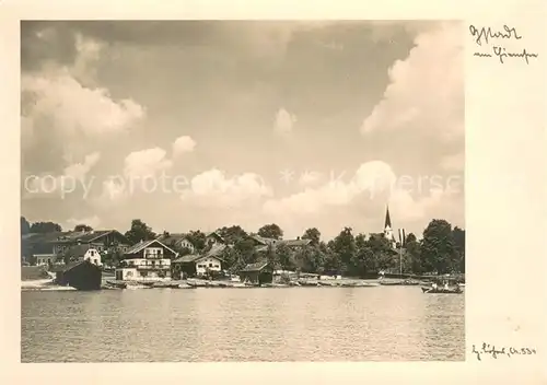 AK / Ansichtskarte Gstadt_Chiemsee Ansicht vom See aus Loeber Photokarte Handdruck Gstadt_Chiemsee