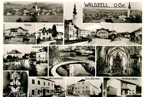 AK / Ansichtskarte Waldzell_Oberoesterreich Teilansichten Gasthoefe Kirche Parkanlagen Waldzell_Oberoesterreich