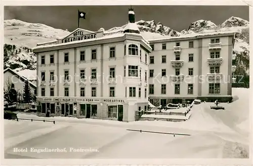 AK / Ansichtskarte Pontresina Hotel Engadinerhof im Winter Alpen Pontresina