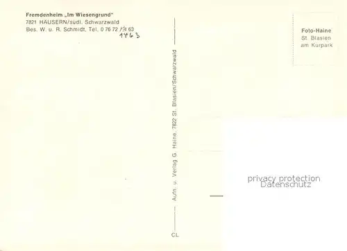 AK / Ansichtskarte Haeusern_Schwarzwald Fremdenheim Im Wiesengrund Haeusern Schwarzwald