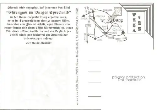 AK / Ansichtskarte Burg_Spreewald Kolonieschaenke Burg Spreewald Burg Spreewald