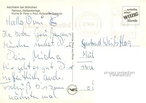 AK / Ansichtskarte Aschheim Rathaus Golfparkanlage Kirche St Peter und Paul Kulturelles Gebaeude Aschheim