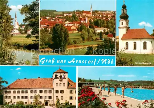 AK / Ansichtskarte Arnstorf Pfarrkirche Panorama Schneekapelle Schloss Freibad Arnstorf