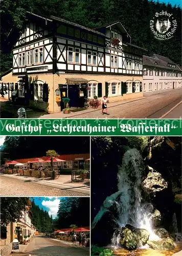 AK / Ansichtskarte Lichtenhain_Sebnitz Gasthof Lichtenhainer Wasserfall Terrasse Dorfstrasse Wasserfall Lichtenhain Sebnitz