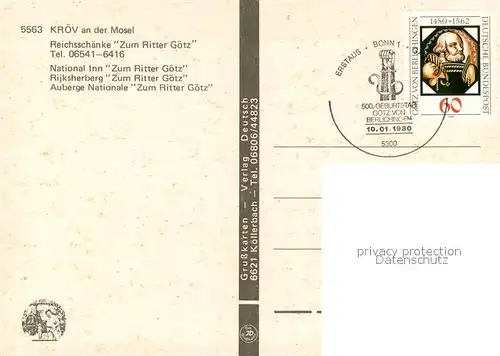 AK / Ansichtskarte Kroev_Mosel Reichsschaenke Zum Ritter Goetz Gaststube Kroev_Mosel