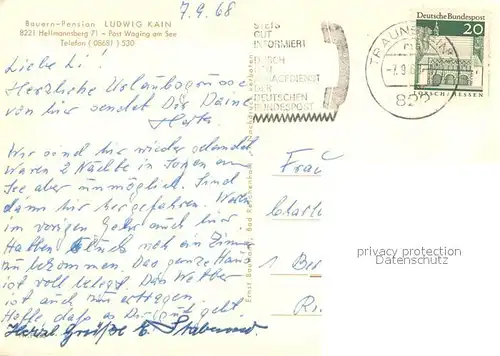 AK / Ansichtskarte Hellmannsberg_Waging_See Bauernpension Ludwig Kain Gastraeume Liegewiese Hellmannsberg_Waging_See