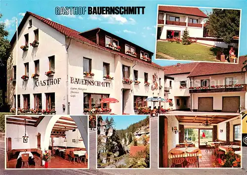 AK / Ansichtskarte Pottenstein_Oberfranken Gasthof Cafe Bauernschmitt Gastraeume Panorama  Pottenstein_Oberfranken