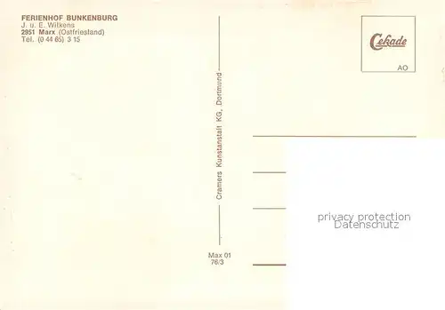 AK / Ansichtskarte Marx Ferienhof Bunkenburg Gaststube Zimmer Pferdekutsche Viehtraenke Marx