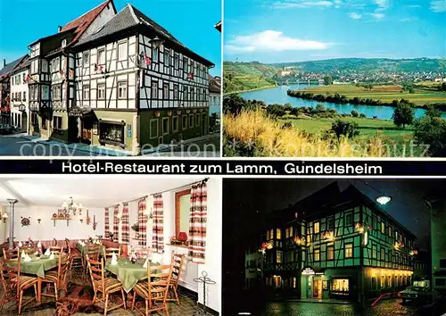 AK / Ansichtskarte Gundelsheim_Neckar Hotel Restaurant zum Lamm Gaststube Panorama Gundelsheim Neckar