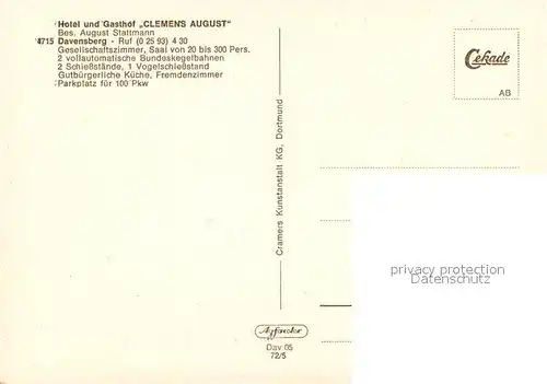 AK / Ansichtskarte Davensberg Hotel Gasthof Clemens August Gastraeume Kegelbahn Bar Davensberg