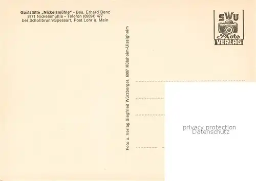 AK / Ansichtskarte Schollbrunn_Spessart Gaststaette Nickelsmuehle Gastraeume Schollbrunn Spessart