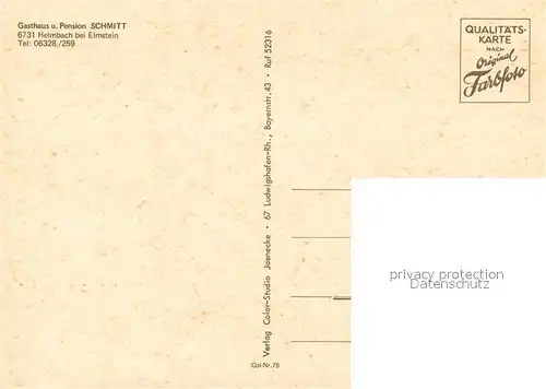 AK / Ansichtskarte Helmbach_Elmstein Gasthaus Pension Schmitt Gastraeume Panorama Helmbach_Elmstein