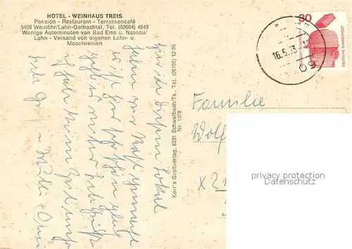 AK / Ansichtskarte Weinaehr Hotel Weinhaus Treis Gastraum Terrasse Weinaehr