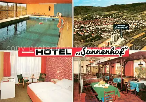 AK / Ansichtskarte Leutershausen_Hirschberg_Bergstrasse Hotel Sonnenhof Hallenbad Panorama Zimmer Gaststube Leutershausen_Hirschberg