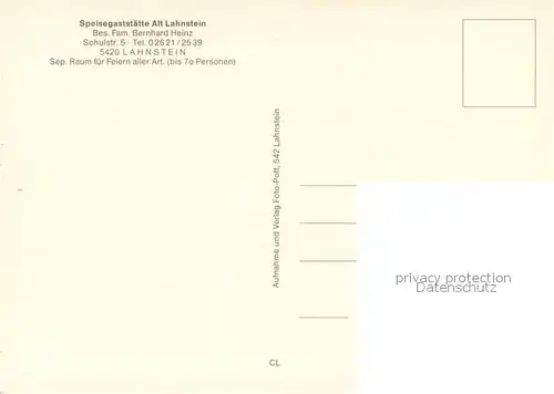 AK / Ansichtskarte Lahnstein Gaststaette Alt Lahnstein Gastraeume Lahnstein