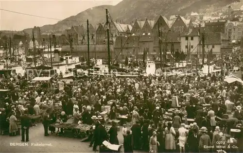 AK / Ansichtskarte Bergen_Norwegen Fisketorvet Fischmarkt Hafen Bergen Norwegen
