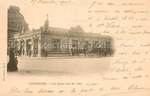 AK / Ansichtskarte Vincennes La gare Bahnhof Pferdedroschke Vincennes