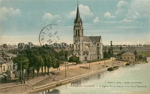 AK / Ansichtskarte Sable sur Sarthe Eglise Notre Dame et le Quai National Sable sur Sarthe