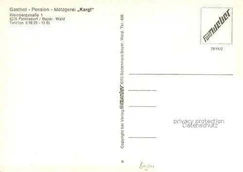 AK / Ansichtskarte Patersdorf_Niederbayern Gasthaus Pension Metzgerei Kargl Patersdorf Niederbayern