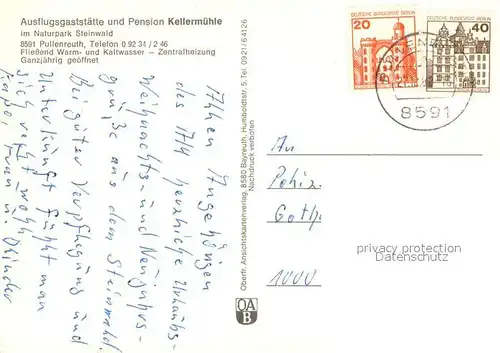 AK / Ansichtskarte Pullenreuth Pension Kellerm?hle Restaurant Pullenreuth