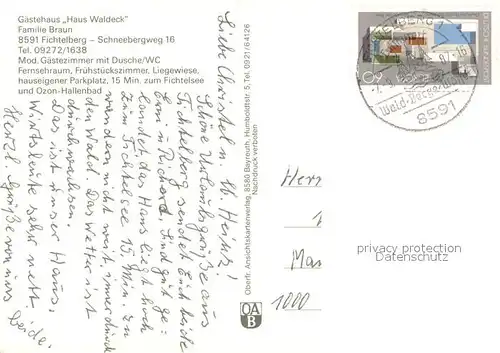 AK / Ansichtskarte Fichtelberg_Bayreuth G?stehaus Haus Waldeck Fichtelberg Bayreuth