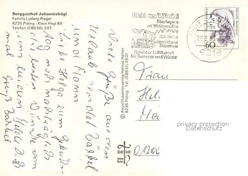 AK / Ansichtskarte Piding Berggasthof Johannish?gl Piding