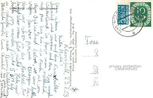 AK / Ansichtskarte Laboe Fliegeraufnahme mit Marine Ehrenmal Laboe