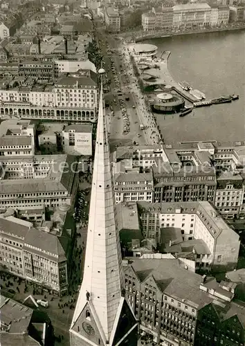 AK / Ansichtskarte Hamburg Fliegeraufnahme mit Jungfernstieg Alsterpavillon und Petrikirchturm Hamburg