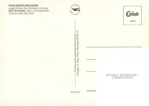 AK / Ansichtskarte Kirchaehr_Westerwald Karlsheim Kirchaehr Jugendhaus Fliegeraufnahme Kirchaehr_Westerwald