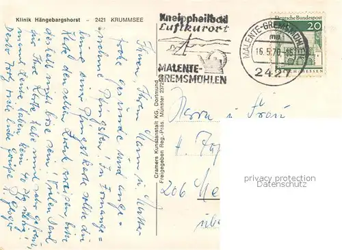 AK / Ansichtskarte Krummsee_Holstein Klinik Haengebarghorst Fliegeraufnahme Krummsee_Holstein