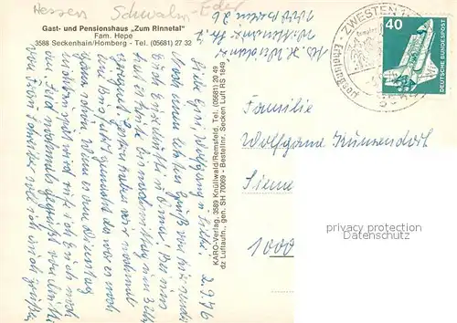 AK / Ansichtskarte Homberg_Efze Gast und Pensionshaus Zum Rinnetal Fliegeraufnahme Homberg Efze