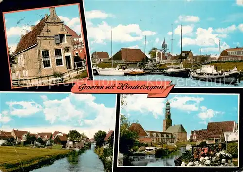 AK / Ansichtskarte Hindeloopen Ortsansichten Hafen Fischerboote Kirche Kanal Hindeloopen