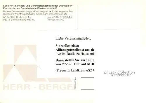 AK / Ansichtskarte Burkhardtsgruen Seniorenzentrum der Ev Freikirchlichen Gemeinden in Westsachsen Herr Berge Fliegeraufnahme Burkhardtsgruen