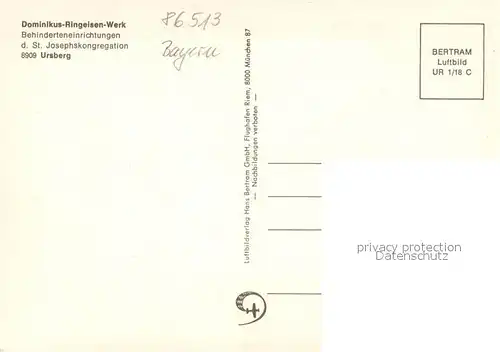 AK / Ansichtskarte Ursberg Dominikus Ringeisen Werk Fliegeraufnahme Ursberg