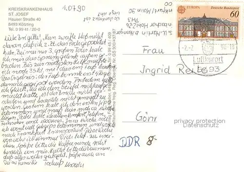 AK / Ansichtskarte Koetzting Kreiskrankenhaus St Josef Fliegeraufnahme  Koetzting