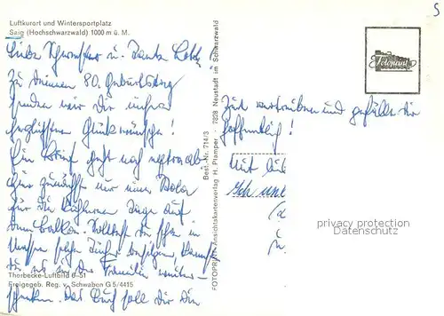 AK / Ansichtskarte Saig_Schwarzwald Luftkurort und Wintersportplatz Blick zum Feldberg Fliegeraufnahme Saig Schwarzwald