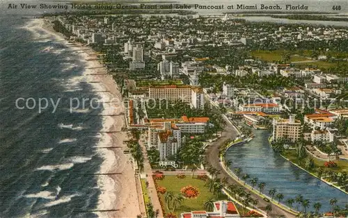 Miami_Beach Air view showing Hotel along Ocean Front and Lake Pancoast 