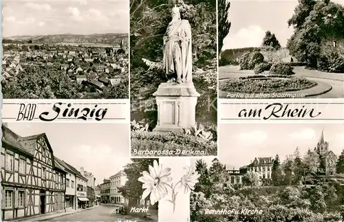 Bad_Sinzig_Rhein Panorama Partie an der alten Staumauer Barbarossa Denkmal Markt Zehnthof Kirche Bad_Sinzig_Rhein